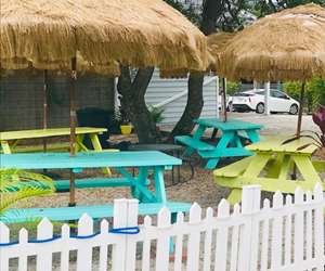 colorful picnic tables